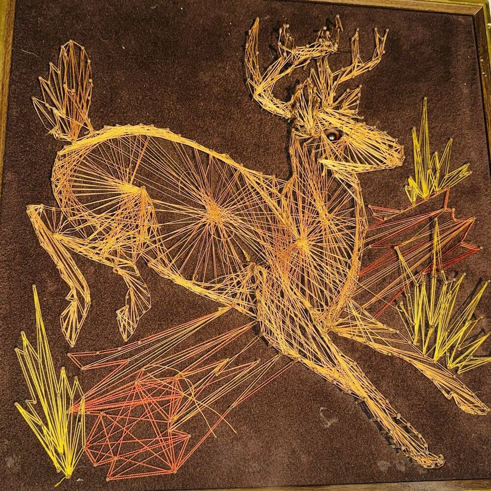 Vintage Nail String Deer Art‎ Fawn Doe 19" Whimsy Farm Boho Cottage Countryside - Picture 2 of 12